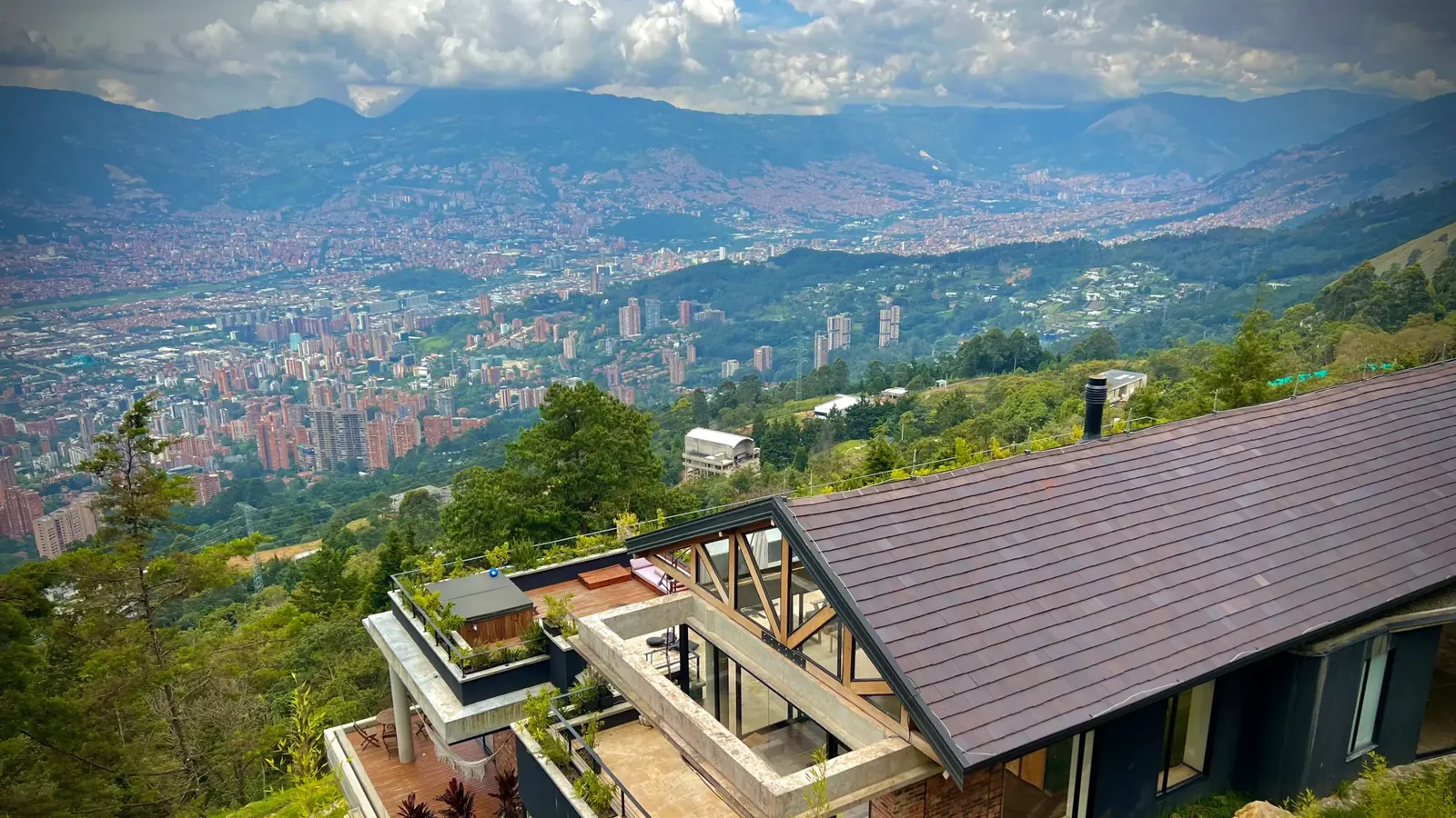Medellín seen from Las Palmas, the city filling the valley floor with mountains on both sides